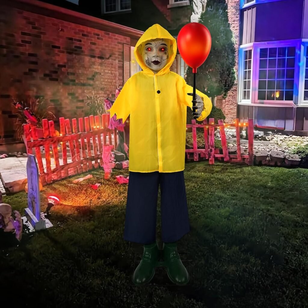 4 Ft Life Size Halloween Animatronics Prop with Sound & Touch Activated Sensor and Light Up Balloon