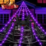 200 LED Halloween Giant Spider Web Lights, 16.4Ft Lighted Spider Web Light up for Yard Haunted House Decor