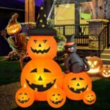 6 FT Halloween Inflatable Decorations Spooky Ghost Pumpkin Lighted and Witch's Cat
