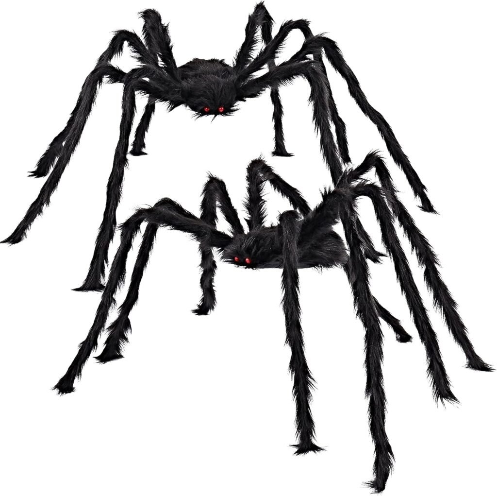 JOYIN 2 Pack 5 Ft Halloween Outdoor Decorations Hairy Black Spider, Scary Giant Spider